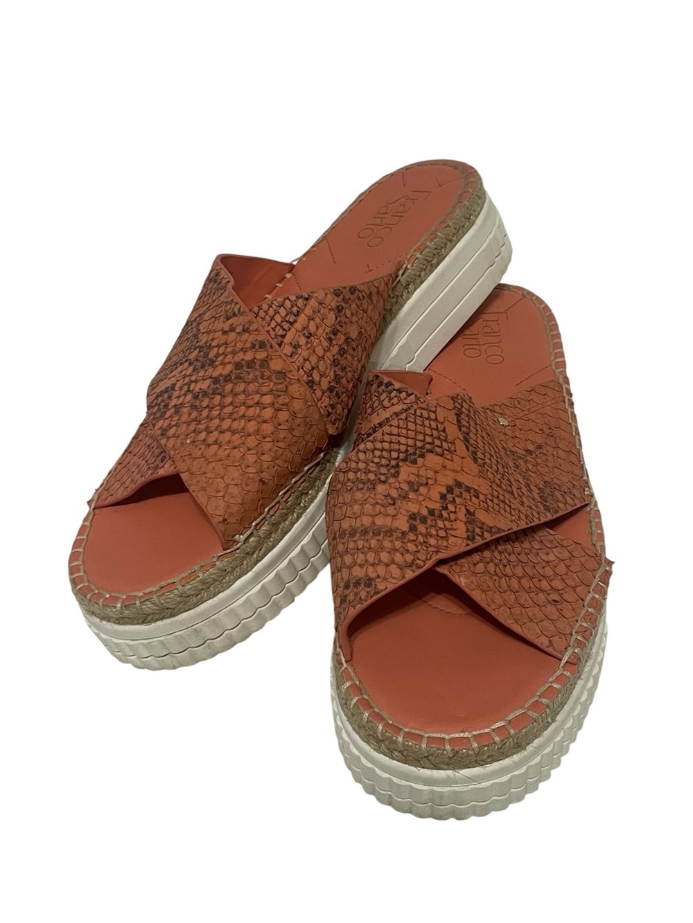 Franco Sarto Platform Sandals Birch Snakeskin leather Size 10M Salmon